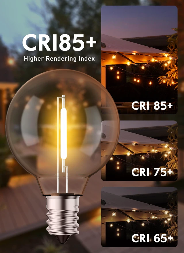 Alt view image 4 of 7 - 10 Pack G40 LED Replacement Bulbs, E12 Base, 2200K, Warm White Shatterproof Plastic LED Light Bulb, Waterproof, Dimmable, 1.5" Edison Light Bulbs for Indoor Outdoor Patio Backyard Decor