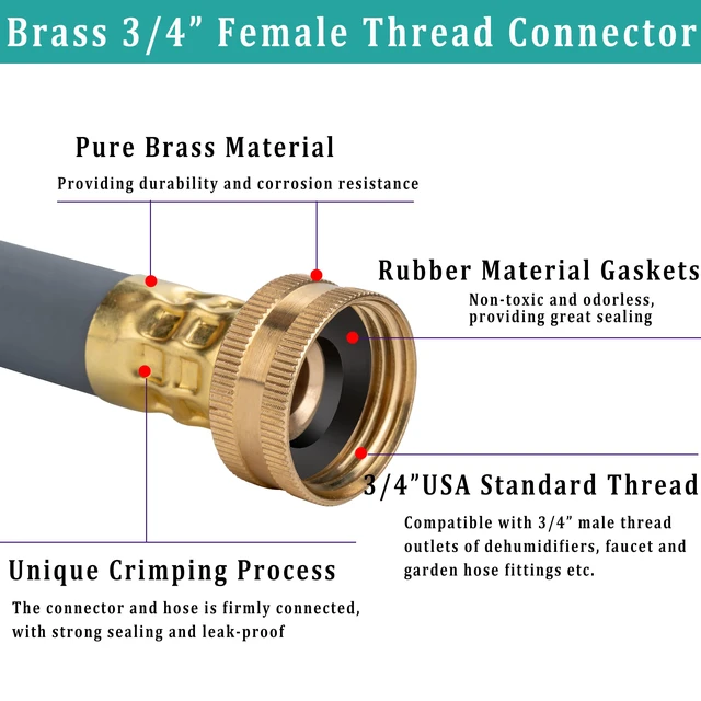 Alt view image 2 of 5 - 25FT Dehumidifier Drain Hose with 3/4 FHT Brass Rustproof Connector Versatile Drain Hose Perfectly Compatible with most Dehumidifiers and 3/4 external thread outlet, No Leak (Grey, 25FT)