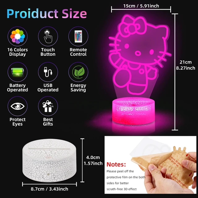 Alt view image 3 of 7 - Cat Night Light, 3D LED 16 Color Intelligent Remote Control Lamp for Children's Gifts Children's Room Decoration Holiday Gifts