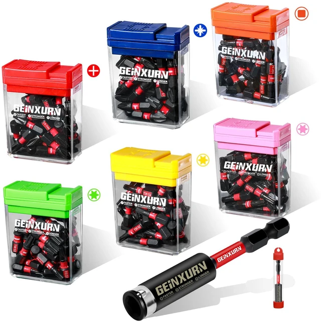 Main image of 181 Pieces Impact Screwdriver Bits Set with Colorful Boxes, 1" Magnetic (PH2,PZ2,SQ2,T10,T15,T20,T25,T30) S2 Steel Multi Driver Bits