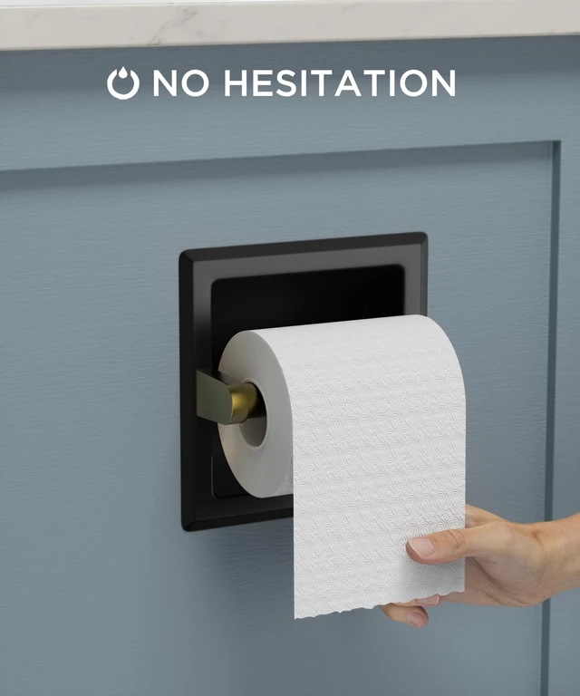 Alt view image 2 of 7 - Recessed Toilet Paper Holder for Mega Rolls, Black and Gold Stainless Steel Tissue Roll Holder Wall Mount for Bathroom Space-Saving Design, in Wall Toilet Paper Dispenser Insert