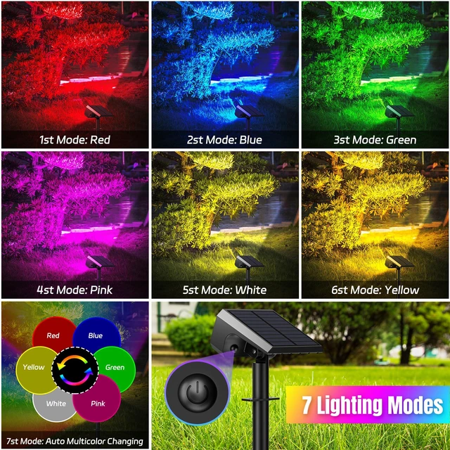 Alt view image 3 of 7 - Color Changing Solar Spot Lights Outdoor Waterproof, 10 Pack, 28 LED RGB IP67, 7 Modes Auto On/Off, Solar Powered Spotlights for Yard Garden Landscape Pathway Walkway Tree Patio Driveway