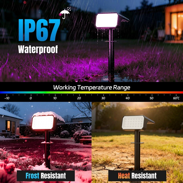 Alt view image 5 of 7 - Color Changing Solar Spot Lights Outdoor Waterproof, 10 Pack, 28 LED RGB IP67, 7 Modes Auto On/Off, Solar Powered Spotlights for Yard Garden Landscape Pathway Walkway Tree Patio Driveway