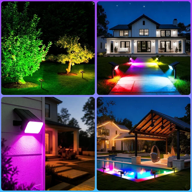 Alt view image 7 of 7 - Color Changing Solar Spot Lights Outdoor Waterproof, 10 Pack, 28 LED RGB IP67, 7 Modes Auto On/Off, Solar Powered Spotlights for Yard Garden Landscape Pathway Walkway Tree Patio Driveway