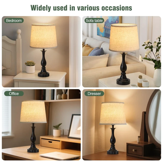 Alt view image 5 of 7 - Bedside Table Lamp Touch Control Bedroom Lamps with USB A + C Charging Port 3 Way Dimmable Touch Lamps for Nightstand Living Room Bedroom Dorm Home Office Reading, Set of 2 (Beige Shade & Black Base)