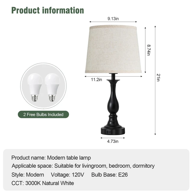 Alt view image 6 of 7 - Bedside Table Lamp Touch Control Bedroom Lamps with USB A + C Charging Port 3 Way Dimmable Touch Lamps for Nightstand Living Room Bedroom Dorm Home Office Reading, Set of 2 (Beige Shade & Black Base)