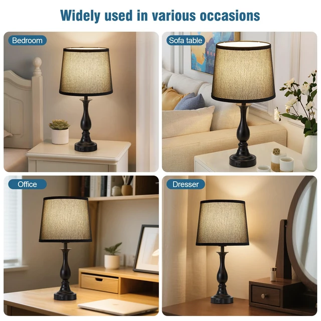 Alt view image 5 of 7 - Bedside Table Lamp Touch Control Bedroom Lamps with USB A + C Charging Port 3 Way Dimmable Touch Lamps for Nightstand Living Room Bedroom Dorm Home Office Reading, Set of 2 (Black Shade & Black Base)