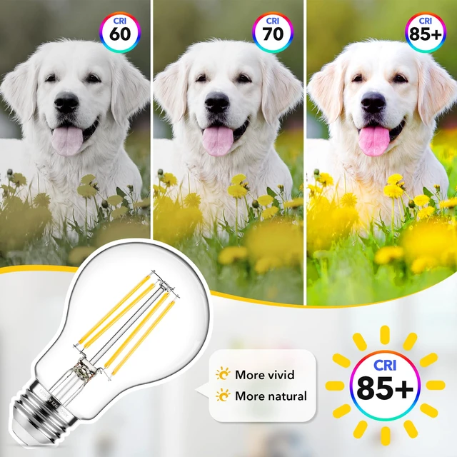 Alt view image 6 of 7 - 60W Equivalent E26 LED Filament Light Bulbs, 850LM Soft White 3000K Efficient 6W A19 Edison Bulb, Non-Dimmable Medium Base, 4-Pack