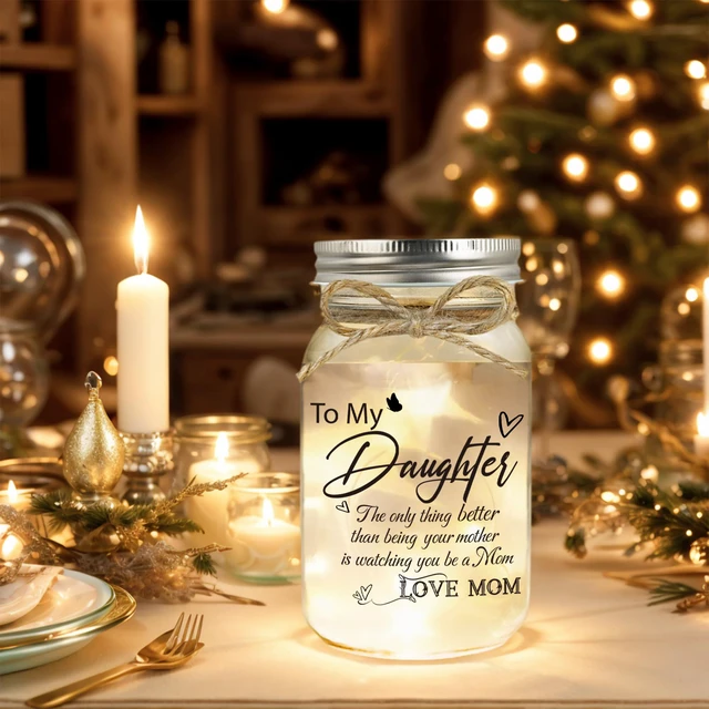 Alt view image 4 of 5 - Daughter Mason Jar Night Lights - Daughter Gifts from mom Christmas Mother's Day Birthday Gift for Daughter, Daughters Gifts Mother's Day Graduation Decorative Jar Light Night