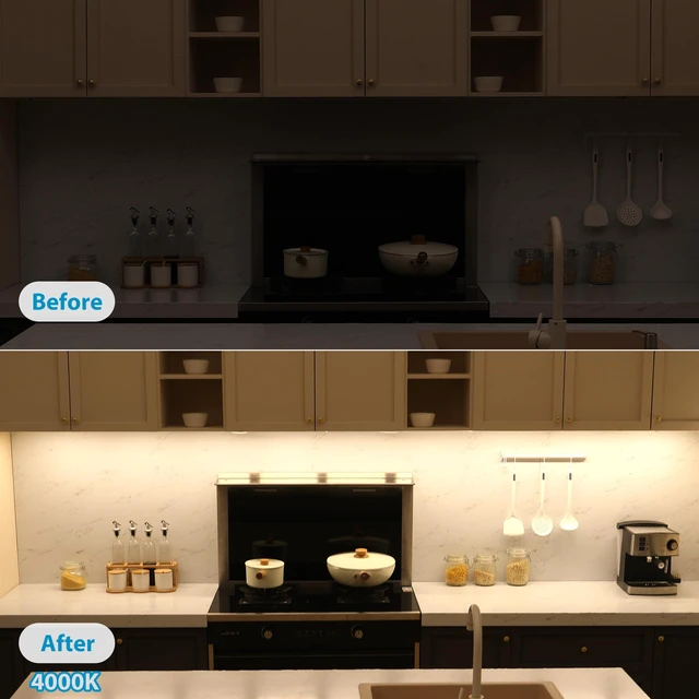 Alt view image 2 of 7 - Under Cabinet Lights Plug in. 6 Lights with Adapter Dimmer. 4000K 6x12 Inch LED Light Strips. Super Bright Dimmable Extendable for Kitchen Counter Top Shelf Workbench Closet Display