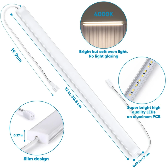 Alt view image 5 of 7 - Under Cabinet Lights Plug in. 6 Lights with Adapter Dimmer. 4000K 6x12 Inch LED Light Strips. Super Bright Dimmable Extendable for Kitchen Counter Top Shelf Workbench Closet Display