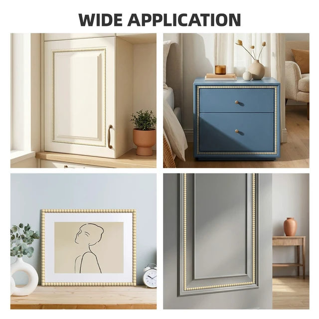 Alt view image 2 of 7 - 20ft Decorative Bead Pearl Peel and Stick Wall Molding Trim, Wood Flexible PVC Trim for DIY Home Décor, Bathroom Mirror Frames, Cabinet Edges, Door & Window Borders (Paintable, 2 Rolls 10FT)