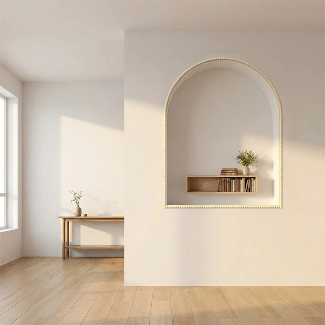 Alt view image 3 of 7 - 20ft Decorative Bead Pearl Peel and Stick Wall Molding Trim, Wood Flexible PVC Trim for DIY Home Décor, Bathroom Mirror Frames, Cabinet Edges, Door & Window Borders (Paintable, 2 Rolls 10FT)
