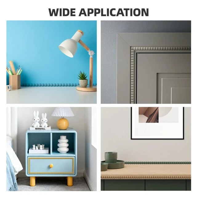 Alt view image 6 of 7 - 20ft Decorative Bead Pearl Peel and Stick Wall Molding Trim, White Flexible PVC Trim for DIY Home Décor, Bathroom Mirror Frames, Cabinet Edges, Door & Window Borders (Paintable, 2 Rolls 10FT)