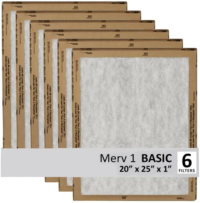 Main image of 20x25x1 Air Filter, 3M MERV 1 HVAC AC Furnace Filter Replacement, 6-Pack (Actual Size 19.69x24.69x0.88 in)