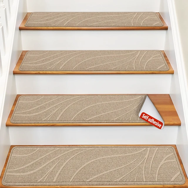 Main image of Stair Treads for Wooden Steps, 7 PCS 8"x30", Beige Non-Slip TPE Backing Indoor Stair Runners, Washable & Reusable Stairs Carpet Rugs, No Residue, Safe for Kids, Pets, Seniors