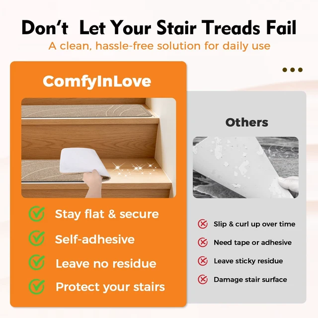 Alt view image 3 of 7 - Stair Treads for Wooden Steps, 7 PCS 8"x30", Beige Non-Slip TPE Backing Indoor Stair Runners, Washable & Reusable Stairs Carpet Rugs, No Residue, Safe for Kids, Pets, Seniors