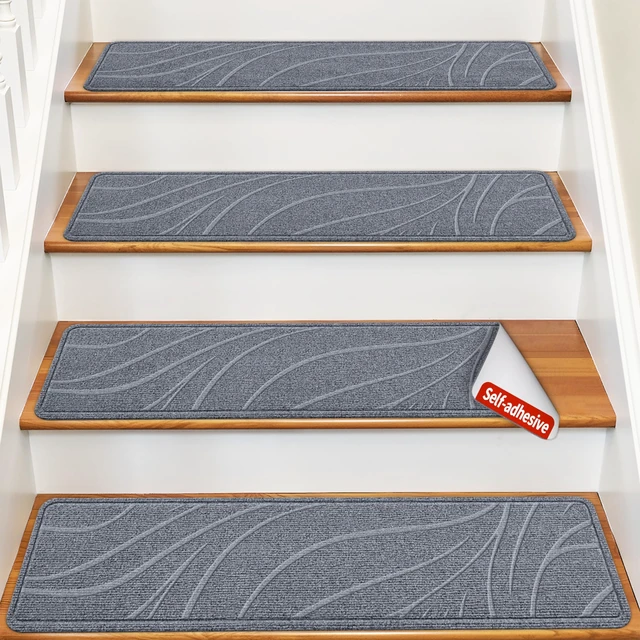 Main image of Stair Treads for Wooden Steps, 7 PCS 8"x30", Grey Non-Slip TPE Backing Indoor Stair Runners, Washable & Reusable Stairs Carpet Rugs, No Residue, Safe for Kids, Pets, Seniors
