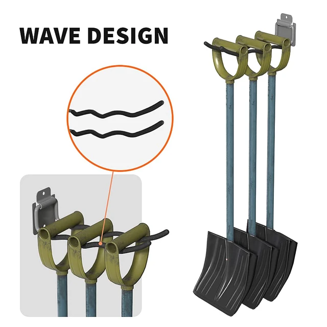 Alt view image 4 of 7 - Garage Tool Organizer Hooks, 4-Pack Heavy-Duty 12" Steel Wave Hooks Wall Mount Garage Storage Utility Hook for Car Tires, Ladder, Chairs, Power tools, Garden tools