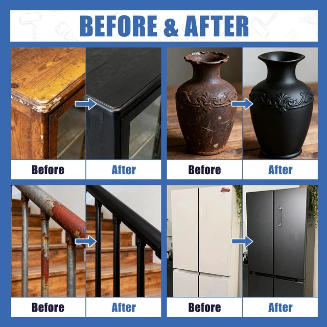 Alt view image 5 of 7 - All-in-One Paint - Multi-Surface Black Paint, Furniture and Cabinet for Interior/Exterior - No Sanding, Quick Drying - Perfect for Wood, Wall, Appliance, Metal & More, 16 Oz