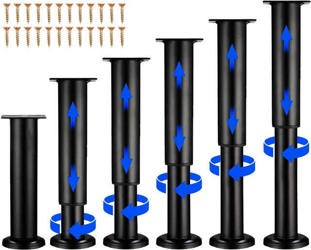 Main image of 6 PCS Adjustable Height Bed Support Legs for Bed Frame/Bed Center Slat, Heavy Duty Furniture Replacement Legs 7.08-12.2 inch for Sofa/Cabinet/Couch/Dresser/Table (Black)
