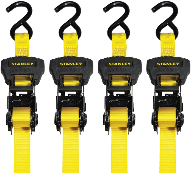 Main image of S1006 Black/Yellow 1" x 14' Ratchet Tie Down Straps - Medium Cargo Hauling (3,000 lbs Break Strength), 4 Pack