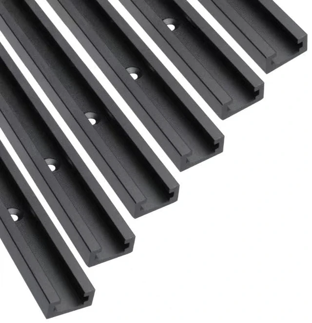 Main image of 24" Aluminum T-Track for Woodworking,6PK Double Cut Profile Universal T Tracks with Predrilled Mounting Holes-Fine Sandblast Black Anodized, Jigs & Fixtures,Workbench