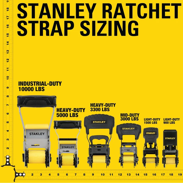 Alt view image 3 of 7 - S1006 Black/Yellow 1" x 14' Ratchet Tie Down Straps - Medium Cargo Hauling (3,000 lbs Break Strength), 4 Pack
