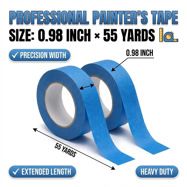 Alt view image 3 of 7 - Blue Painters Tape 1 Inch Wide, 6 Rolls 0.98 in x 55 Yards Blue Masking Tape, Multi Surface Painter's Tape with Clean Removal, No Residue Paint Tape for Walls, DIY & Home Improvement
