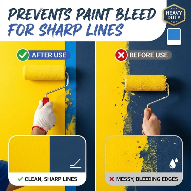 Alt view image 4 of 7 - Painters Tape 2 Inch Wide 1.89 in. x 55 Yds, 6 Rolls - Blue Masking Tape for Wall Painting, DIY, Multi-Surface Use, Easy Removal, No Residue, Strong Adhesion