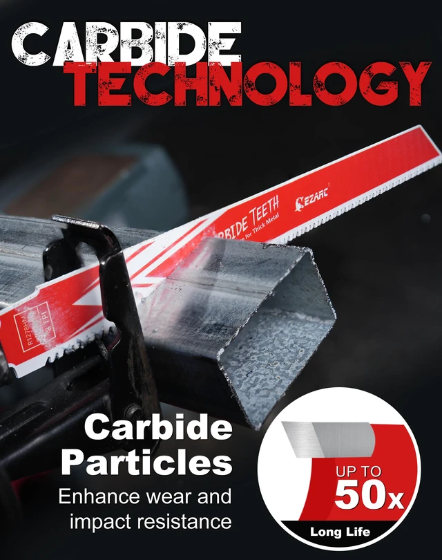 Alt view image 3 of 7 - Carbide Reciprocating Saw Blade, 12-Inch 8TPI, Thick Metal, 1-Pack Carbide Teeth, Up to 50x Longer Life Than Bi-Metal, Cuts Cast Iron, Alloy Steel, Stainless Steel, Rebar, Car Beams