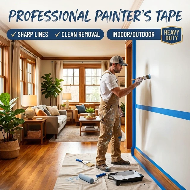 Alt view image 7 of 7 - Painters Tape 2 Inch Wide 1.89 in. x 55 Yds, 6 Rolls - Blue Masking Tape for Wall Painting, DIY, Multi-Surface Use, Easy Removal, No Residue, Strong Adhesion