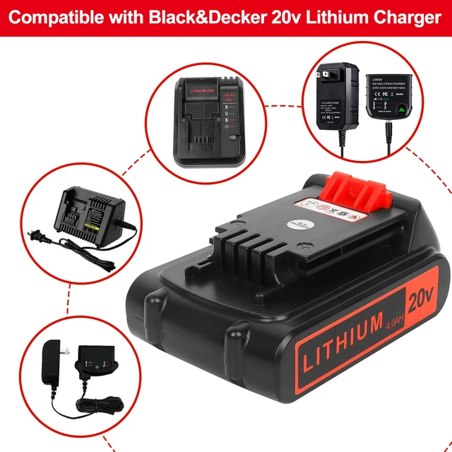 Alt view image 4 of 6 - Battery Replacement for Black+ Decker 20V Lithium 4.0 ah 2 Pack High-Capacity Extended Runtime Compatible with LBXR20 LBXR2020 LBX20 LBXR2520 LB2X4020 LB2XR20