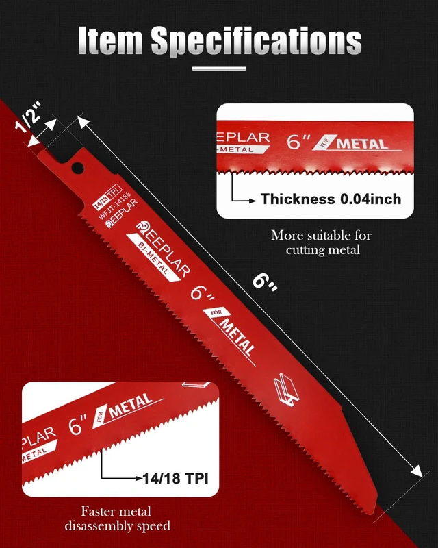 Alt view image 3 of 6 - 25 Pack 6 inch 14/18 TPI Bi-Metal Auto Dismantling Sawzall Blade for Metal M42 Bimetal Dual Tooth Design Replace Milwaukee and Diablo saw Blade with Perma-Shield Coating for 1/16-5/16 Medium Metals