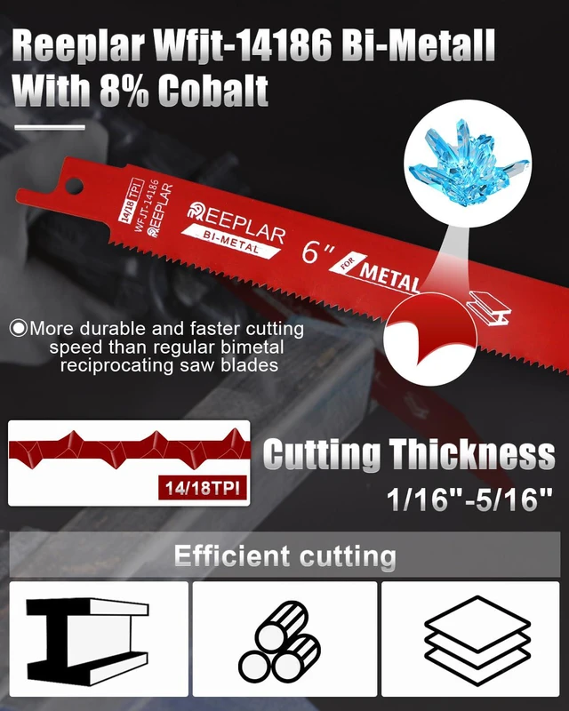 Alt view image 4 of 6 - 25 Pack 6 inch 14/18 TPI Bi-Metal Auto Dismantling Sawzall Blade for Metal M42 Bimetal Dual Tooth Design Replace Milwaukee and Diablo saw Blade with Perma-Shield Coating for 1/16-5/16 Medium Metals
