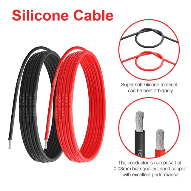 Alt view image 2 of 7 - 10 AWG Silicone Wire, 25 ft Red and 25 ft Black Flexible fine-strand tinned copper cable with heat-resistant silicone insulation for batteries, RC and electronics wiring