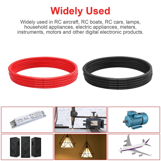 Alt view image 4 of 7 - 10 AWG Silicone Wire, 25 ft Red and 25 ft Black Flexible fine-strand tinned copper cable with heat-resistant silicone insulation for batteries, RC and electronics wiring