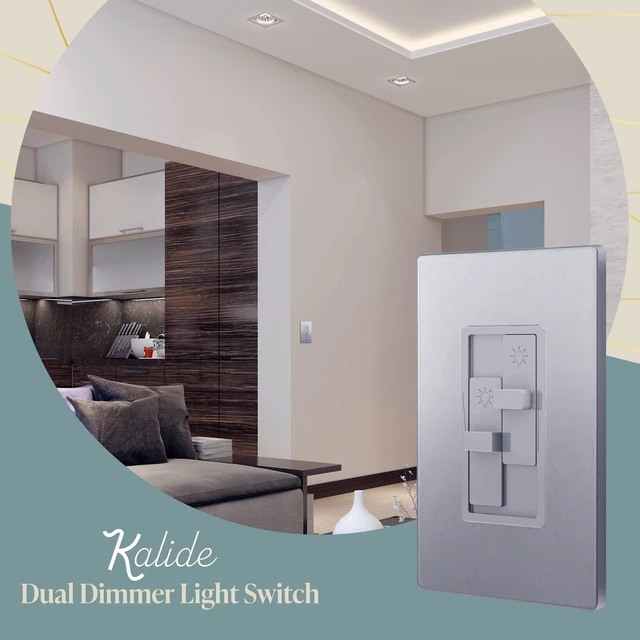 Alt view image 3 of 7 - Elite Series Kalide Dual Load Dimmer Light Switch, Double LED Dimmer Switch, Full Range Dimming, Single Pole, 120VAC, 60Hz, 200W LED/CFL, Neutral Wire Not Required, TGDDS-SV, Silver