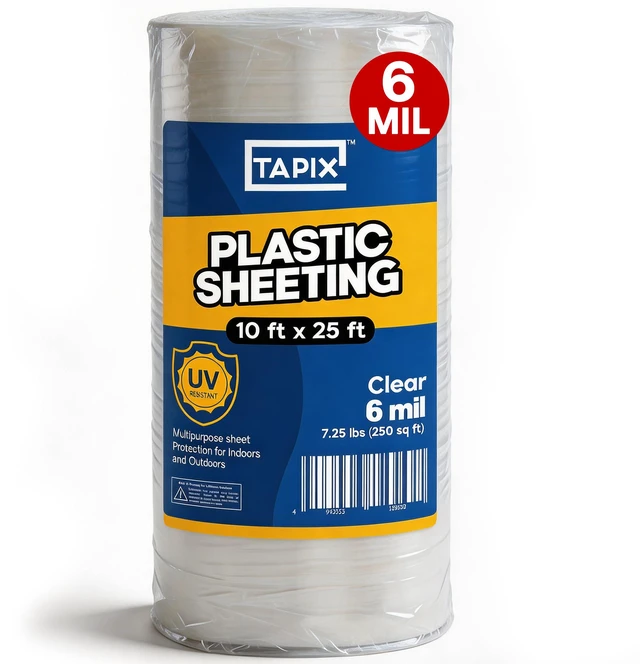 Main image of Plastic Sheeting (10' x 25') Long, 6 Mil - UV Protection Poly Sheeting Polyethylene Film, Heavy Duty Greenhouse Plastic Sheeting
