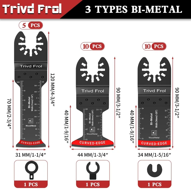 Alt view image 2 of 7 - 25 PCS Bi-Metal Oscillating Saw Blades Curved Edge Metal Cutting Professional Multitool Blades for Wood Plastic Nails Metal, Oscillating Tool Blades Fit Dewalt Milwaukee Bosch Ryobi and More