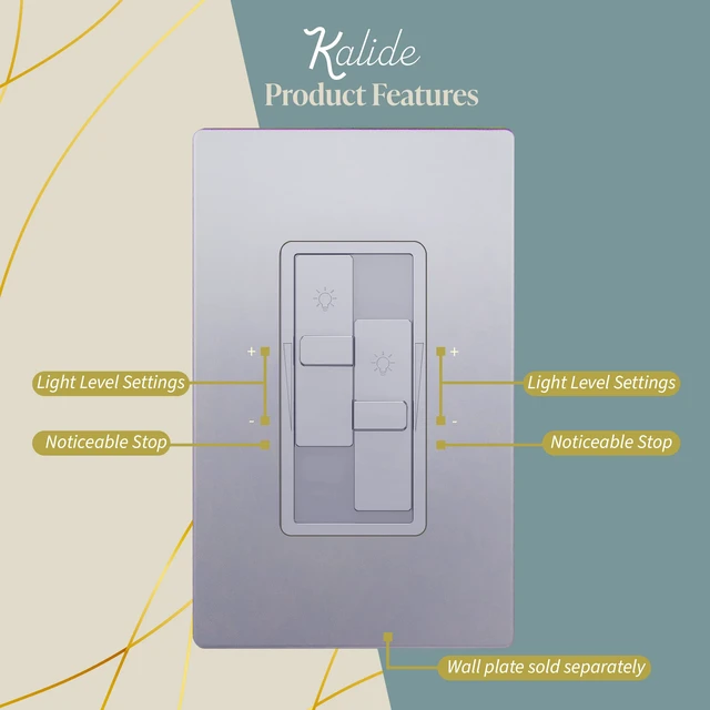 Alt view image 4 of 7 - Elite Series Kalide Dual Load Dimmer Light Switch, Double LED Dimmer Switch, Full Range Dimming, Single Pole, 120VAC, 60Hz, 200W LED/CFL, Neutral Wire Not Required, TGDDS-SV, Silver