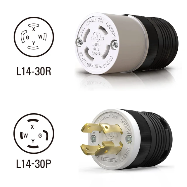 Alt view image 2 of 6 - NEMA L14-30R Locking Connector, Generator Twist Lock Adapter Female Connector, 30 Amp 125/250V 3 Pole 4 Wire Grounding, Industrial Grade Heavy Duty, UL Listed (2 Pack, Black/White)