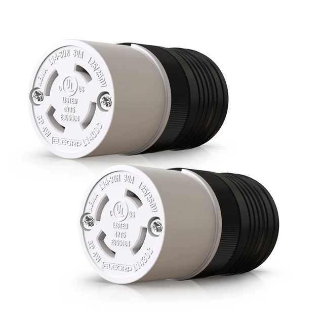 Main image of NEMA L14-30R Locking Connector, Generator Twist Lock Adapter Female Connector, 30 Amp 125/250V 3 Pole 4 Wire Grounding, Industrial Grade Heavy Duty, UL Listed (2 Pack, Black/White)