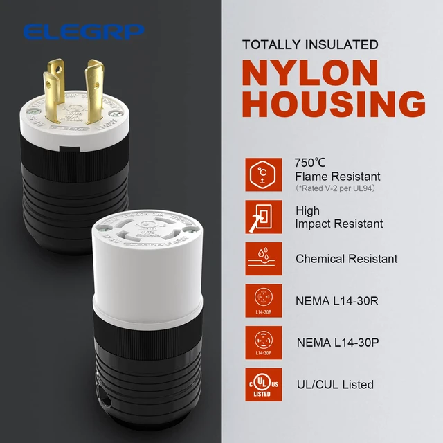 Alt view image 3 of 6 - NEMA L14-30R Locking Connector, Generator Twist Lock Adapter Female Connector, 30 Amp 125/250V 3 Pole 4 Wire Grounding, Industrial Grade Heavy Duty, UL Listed (2 Pack, Black/White)