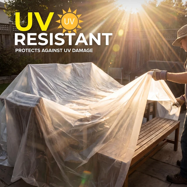Alt view image 4 of 6 - Plastic Sheeting (10' x 25') Long, 6 Mil - UV Protection Poly Sheeting Polyethylene Film, Heavy Duty Greenhouse Plastic Sheeting