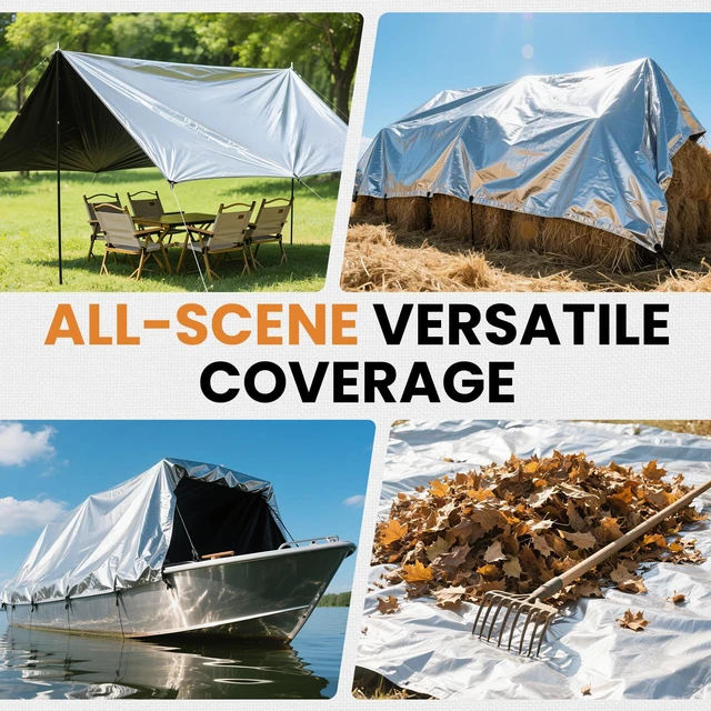 Alt view image 5 of 7 - 16 Mil 10x20 FT Heavy Duty Waterproof Tarps for Outdoor, Silver Heavy Duty Tarps with Reinforced Edges & Rustproof Grommets, Waterproof Cover for Roof, Tent, Camping, Pool, Car
