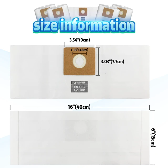 Alt view image 3 of 6 - 10 Pack for Shop Vac Bags 1-1.5 Gallon Type A 90667 9066733 Drying Using 1-1/2" Port Micro Filter Bags