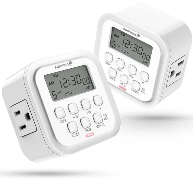 Main image of 7 Day Digital Timers for Electrical Outlets, Indoor Plug-in Light Timers Switch Programmable, Electric Wall Plug for Lamp, Grow Reptile Lights, Aquarium, 15A/1875W, Grounded- 2 Pack