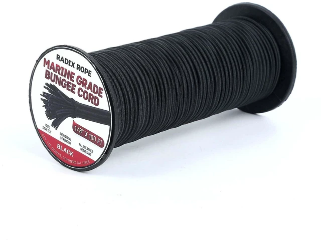 Main image of Marine Grade Bungee Cords Heavy Duty Outdoor - 1/8" x 100ft Bungee Cord Roll - 100% Stretch Elastic Cord and Absorbent Bungee Shock Cord for Kayak Deck, Camping, Crafting