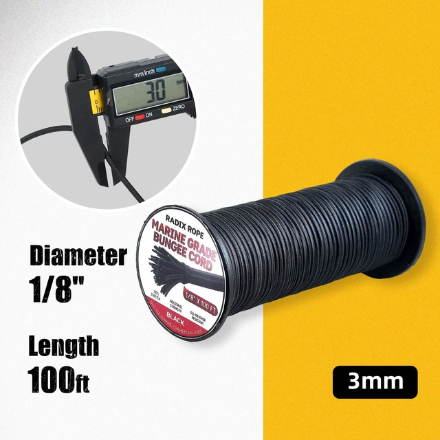 Alt view image 4 of 7 - Marine Grade Bungee Cords Heavy Duty Outdoor - 1/8" x 100ft Bungee Cord Roll - 100% Stretch Elastic Cord and Absorbent Bungee Shock Cord for Kayak Deck, Camping, Crafting